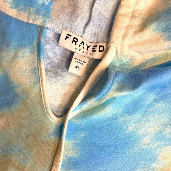 Frayed Blue Gray & White Crop Hoodie Size XL - Picture 3 of 3